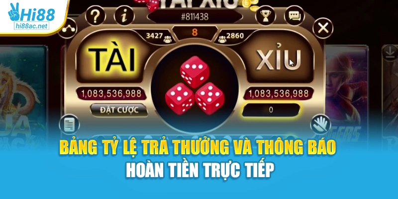 Bảng tỷ lệ trả thưởng và thông báo hoàn tiền trực tiếp